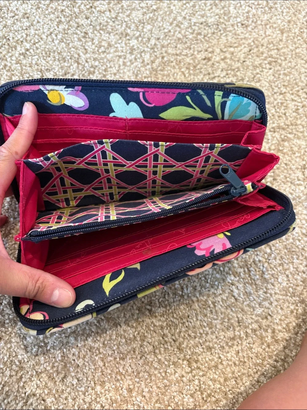 Vera Bradley Navy Quilted Floral Zip-Around Wallet